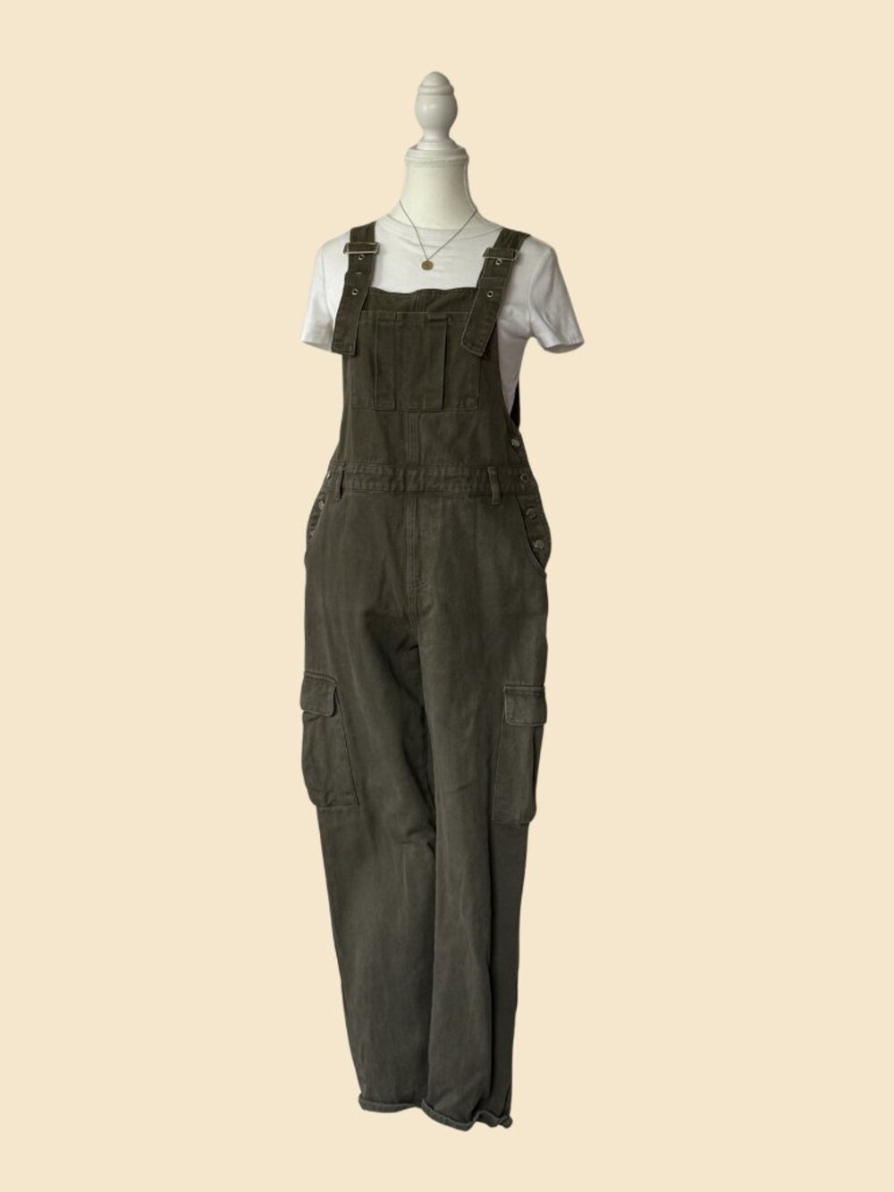 Wild Honey Green Cargo Denim Overalls